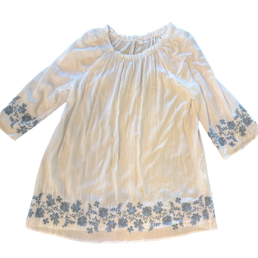 J. Jill Embroidered Boho Peasant Floral Tunic, Large, Beachy Gauzy Cottagecore - Picture 7 of 14